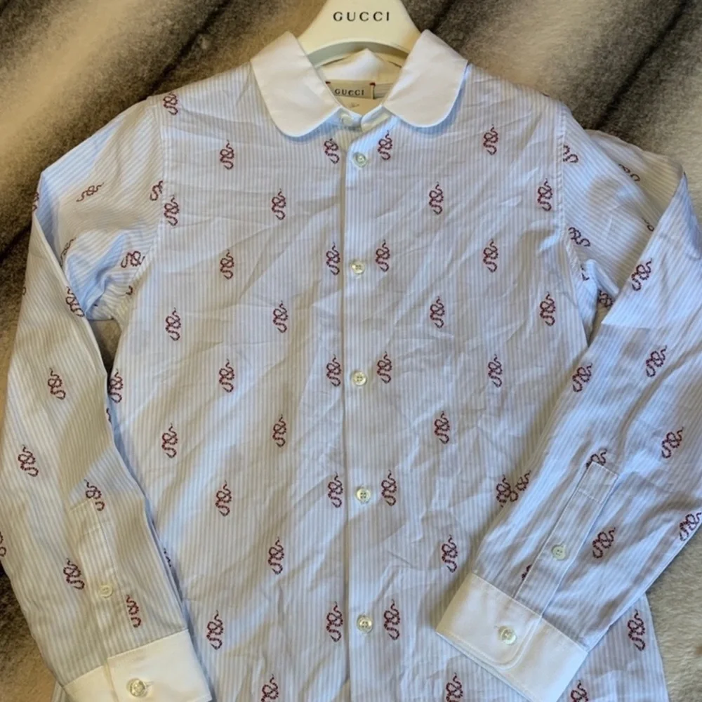 Gucci Kingsnake Logo Embroidered Button Down Kids Shirt Oxford